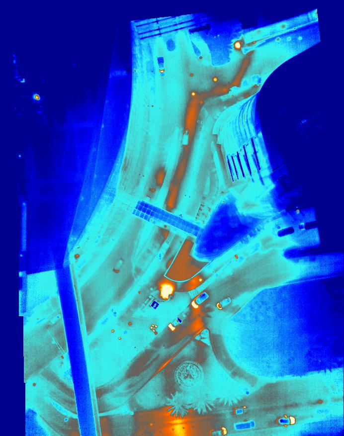 Aerial drone infrared panorama of commercial property and parking areas